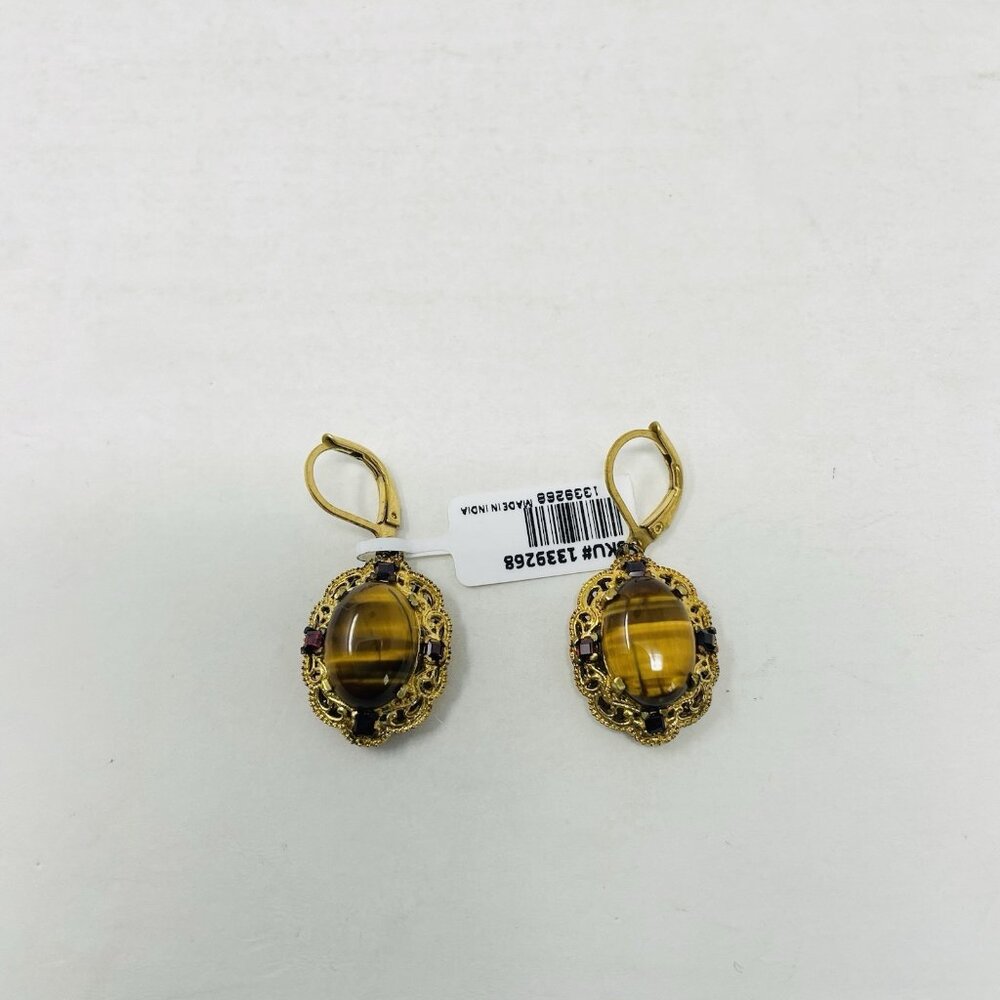 Shop LC Karis Collection Tigers Eye/Mozambique Garnet Lever‎ Back Earrings 5234